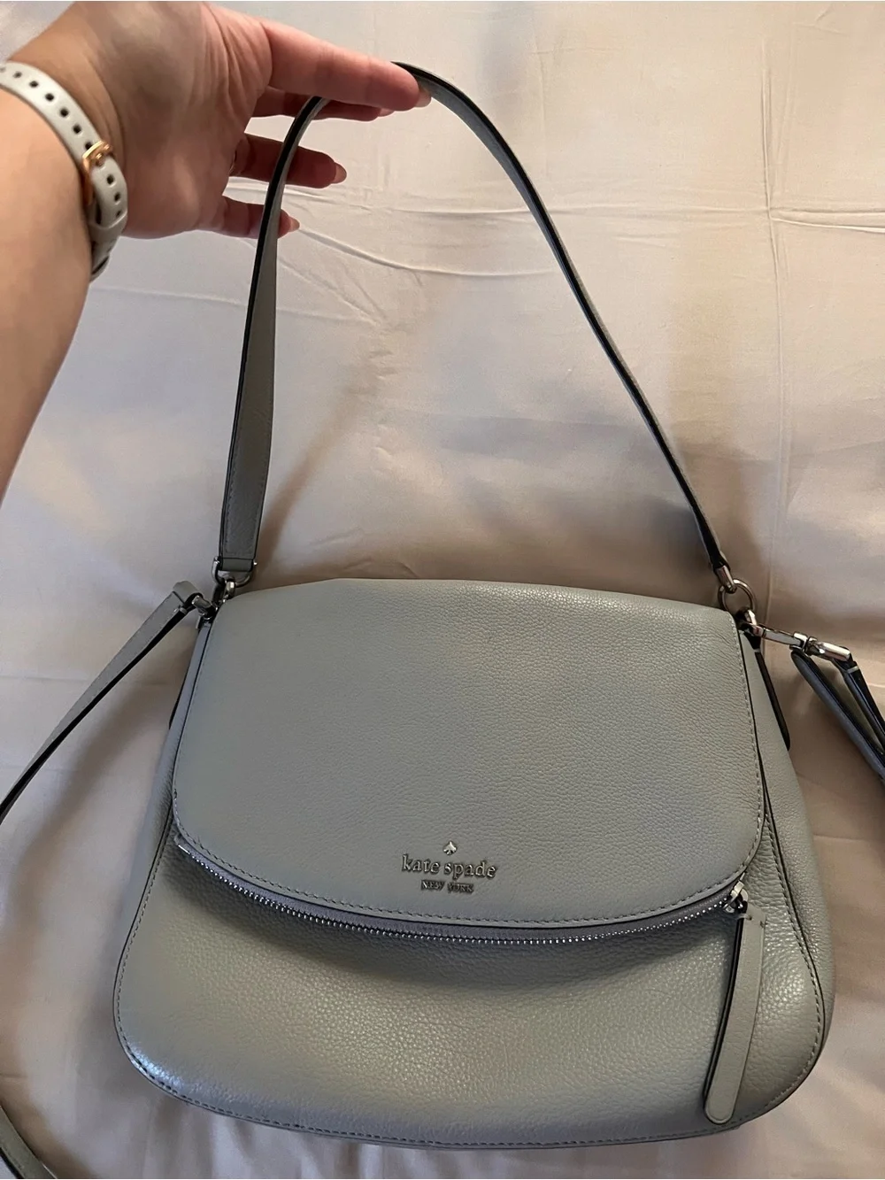 Kate Spade New York Gray Pebbled Leather Convertible Shoulder & Crossbody Bag